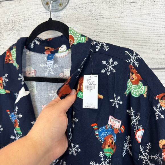 Old Navy Plus Size Navy Winter Dogs Flannel Short Sleeve Pajama Set Size 4X - Picture 6 of 12